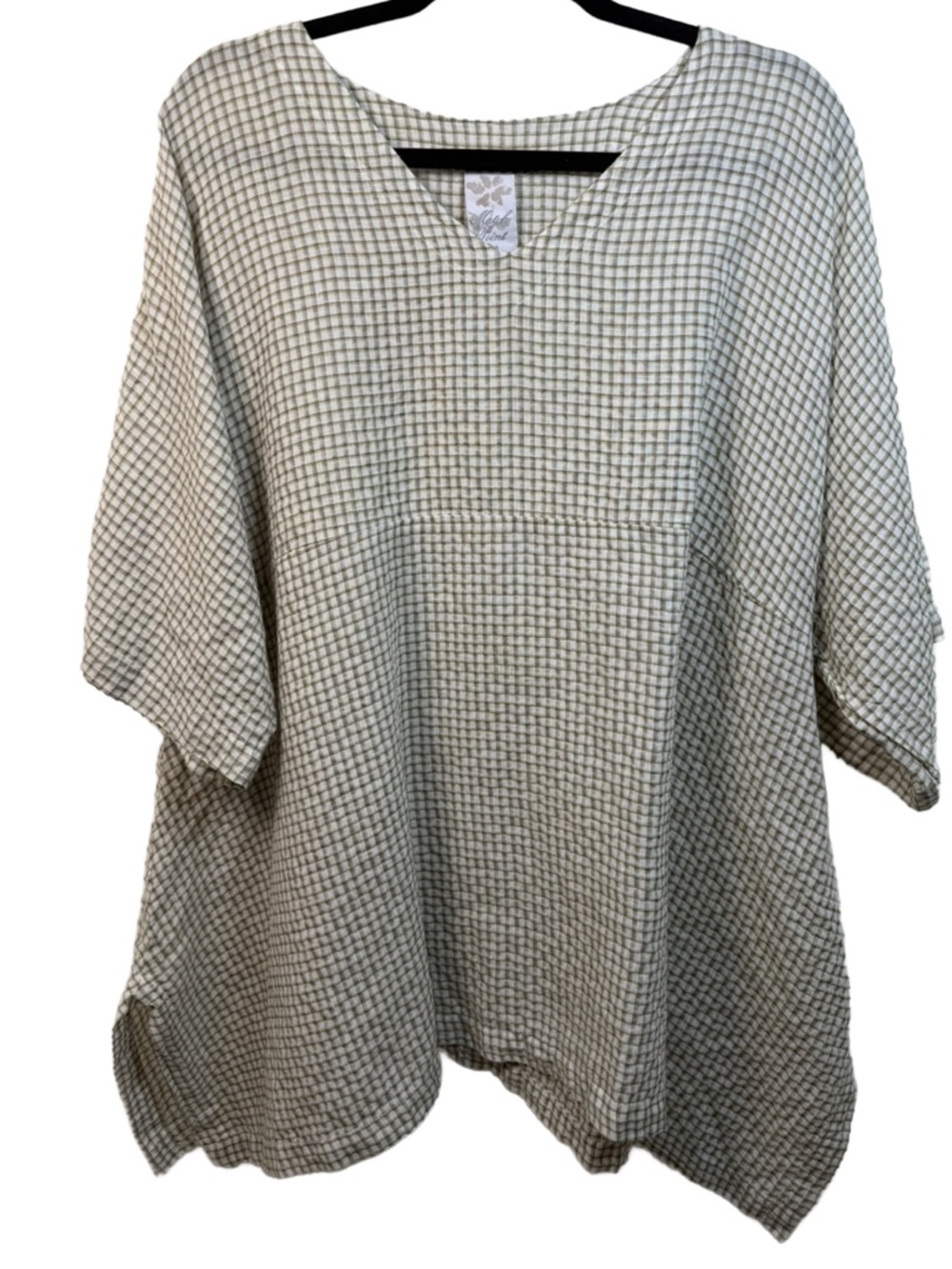 Match Point Linen blend Cream Check Tunic Top